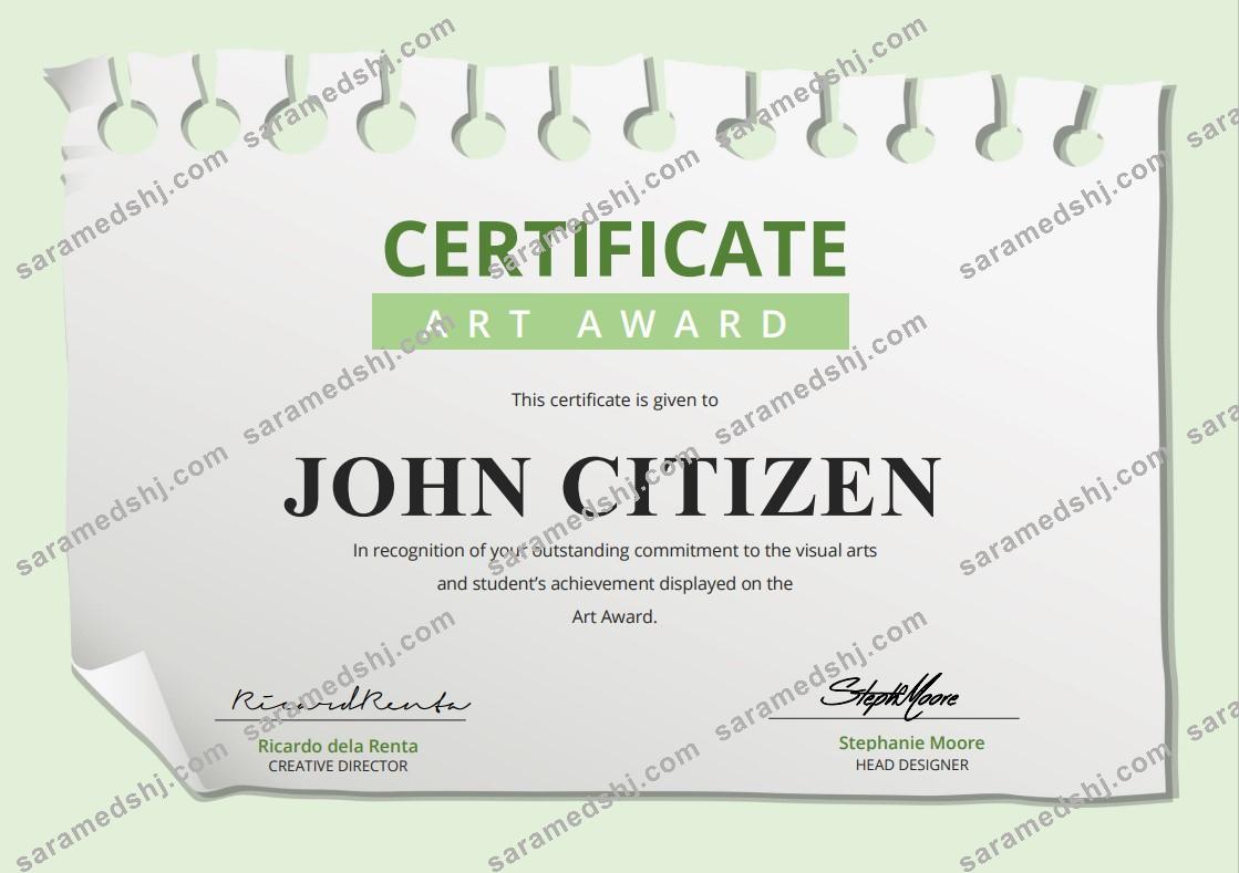 USA Art Award Certificate template in Word and PDF format